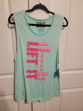 Chin Up Apparel Mint Muscle Tee with Pink 'Lift It' Graphic